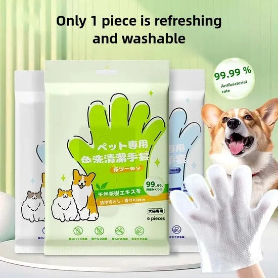 Pawden pet cleaning glove wipes pack with a happy corgi