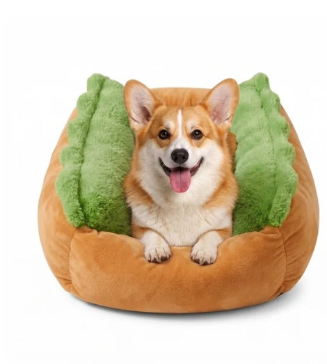 Corgi relaxing in the Pawden Hotdog Bed